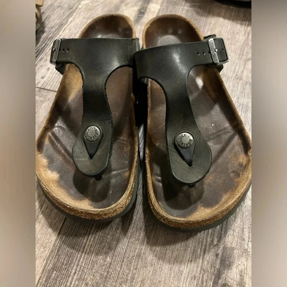 Birkenstock Gizeh Birko-Flor Thong black leather sandal size 36